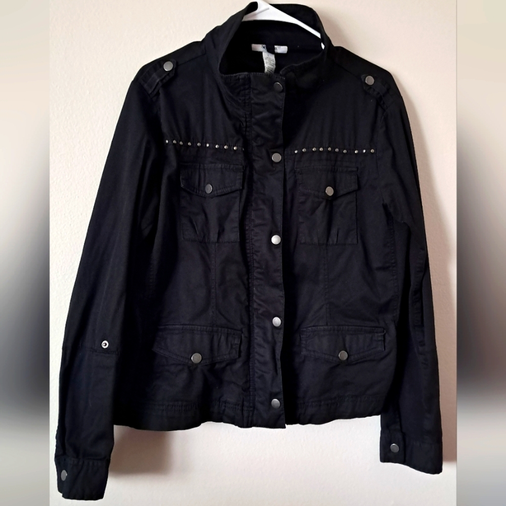 Women's Black Studded Zip-Up / button-Up Jacket